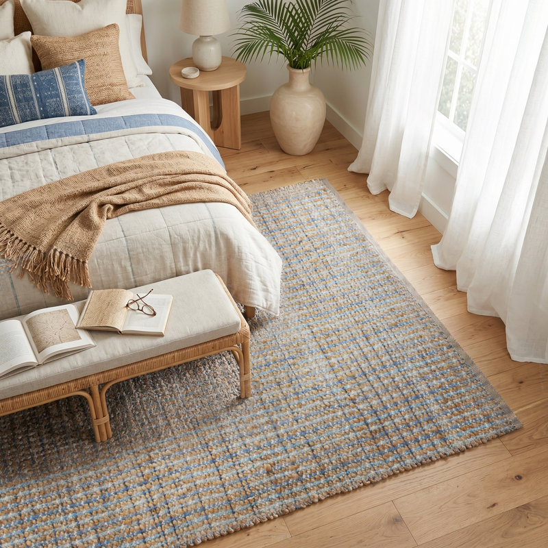 Tapis rayé en jute fait à la main Lugan, Rectangle 5 pi x 7 pi 9 po