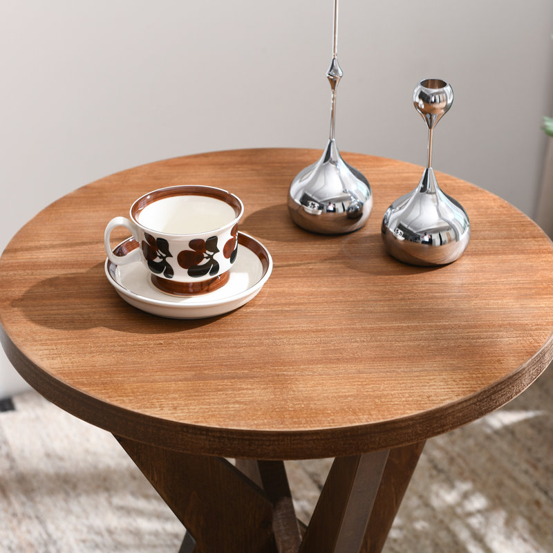 Jahey Solid Wood Crossed Legs Round End Table with Smooth Top and Sturdy Four-Leg Base, Brown