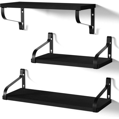 Floating Shelves For Wall Set Of 3, Rustic Wood Wall Shelves With Industrial Metal Brackets, Minimalist Display Shelves For Home Office Bedroom Bathroom Kitchen Storage And Decor
