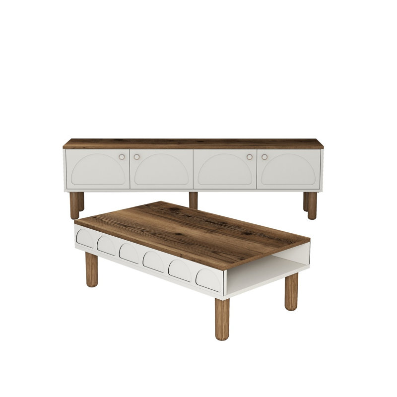 Ensemble de meubles de salon, Crème/brun