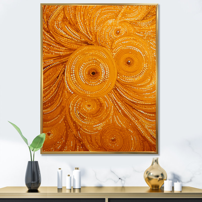 «Abstract Orange Swirl Collages III», art mural abstrait, Cadre flottant doré, 40" H x 30" W