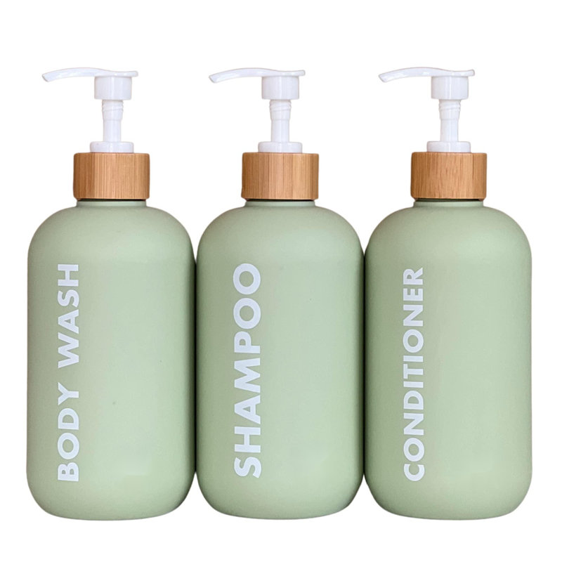 Shampoo And Conditioner Dispenser, Shower Soap Dispenser For Bathroom-Set Of 3 With Permanent Stylish Label-17Oz, 500Ml Refillable Shampoo And Conditioner Bottles Green