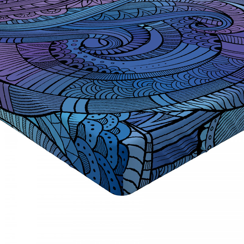 Microfiber Floral Fitted Sheet, Queen Fitted Sheet, Blue/Purple  Abstract