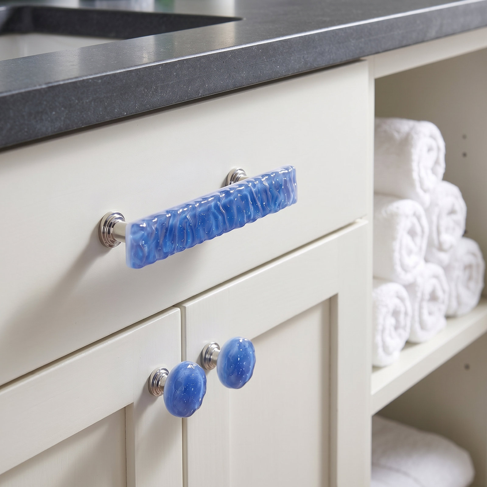 Glacier Square Cabinet Knob, Polished Chrome, Sky Blue