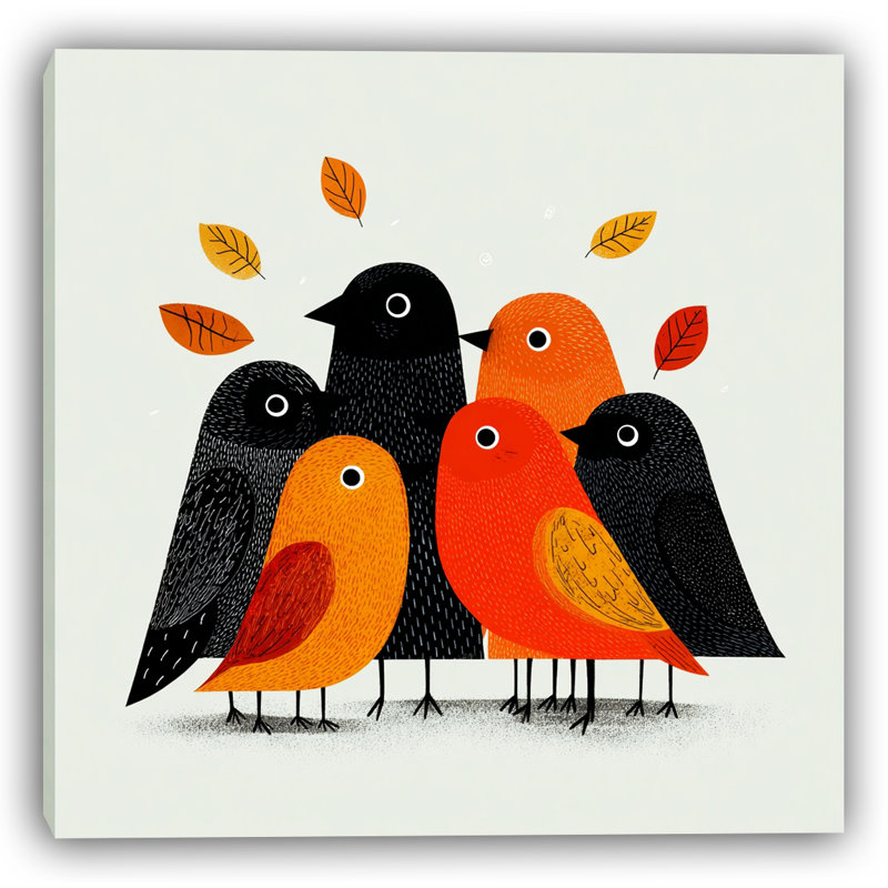 Autumn Harmony Birds - Style d'art populaire moderne, H 16 po x l 24 po