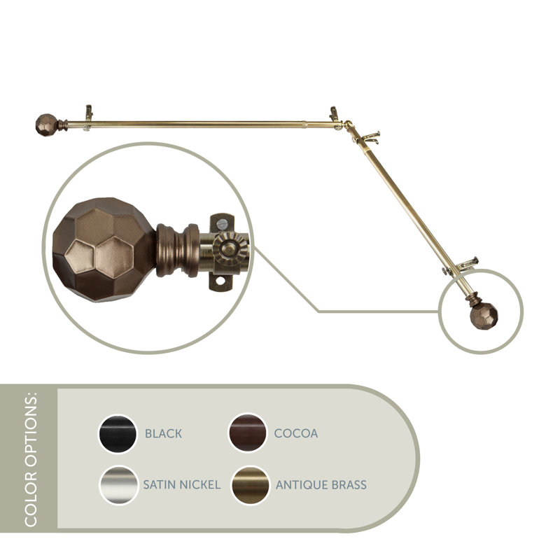 Tringle à rideau simple Campanella, 66” – 120”, Laiton antique