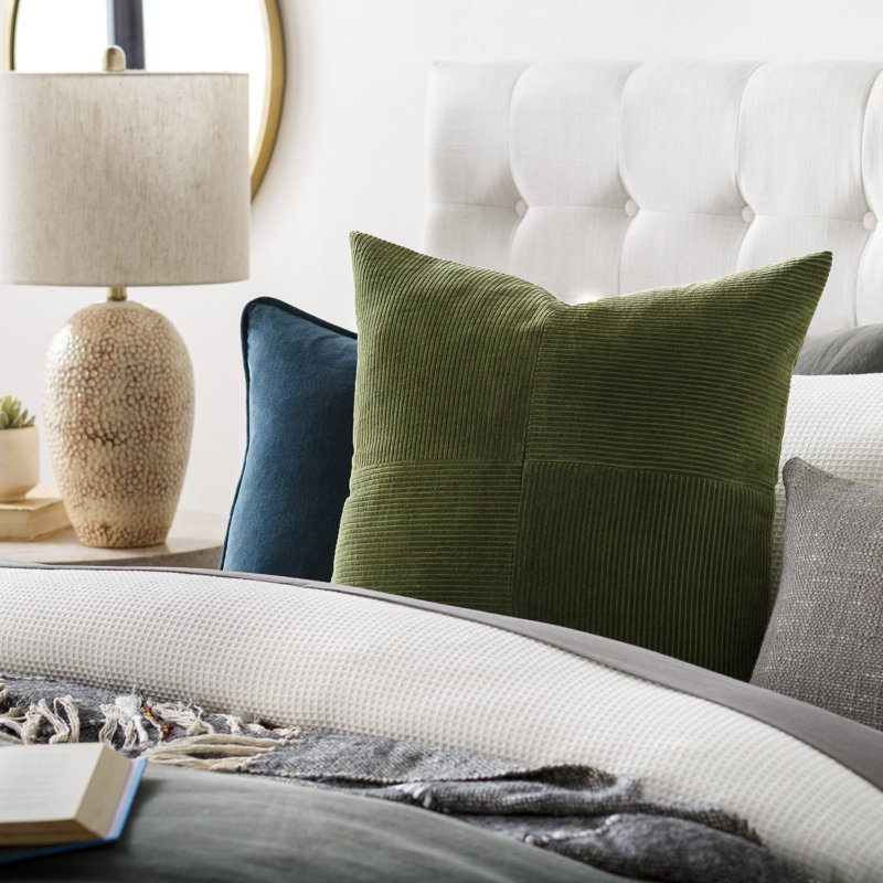 Selma Cotton Throw Pillow, Olive, 18" x 18"