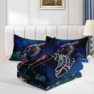 Ensemble d'édredon Ocean Turtle, ensemble de literie Sea Life avec 2 taies d'oreiller, literie douce et lavable à la machine, édredon toutes saisons