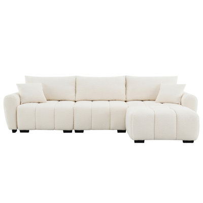 110" Modular Sectional Sofa, L Shape With Extra-Large Seat, Pull-Line Design, Movable Ottoman, High Density Foam, Free Combination, Sturdy Metal&Wood Frame, Boucle Fabric, 3 Colors