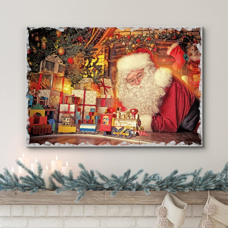 Père Noël et cadeaux de Noël, célébrations et fêtes, décor, illustrations, art moderne, Toile tendue, H 24 po x l 36 po