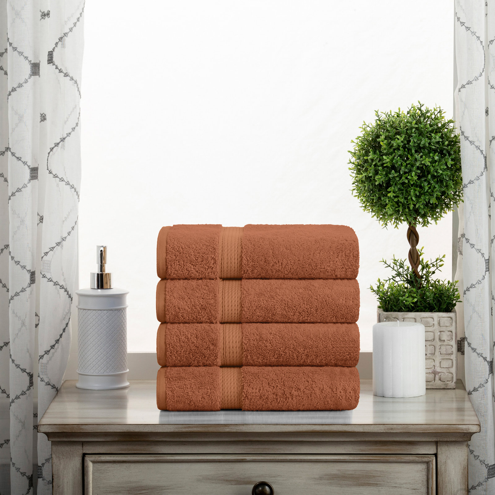 Egyptian Cotton Hand Towels, Rust