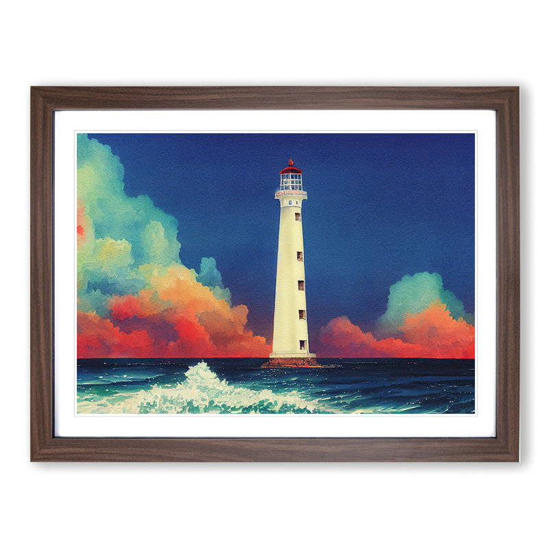 Lighthouse In Watercolour Vol.2 - Single Picture Frame Print, 46cm H x 64cm W, Brown