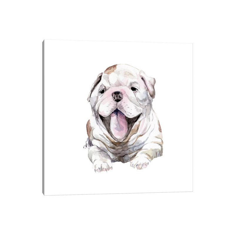 Happy Bulldog Puppy by Wandering Laur - Wrapped Canvas Painting, 30.48 cm H x 30.48 cm W