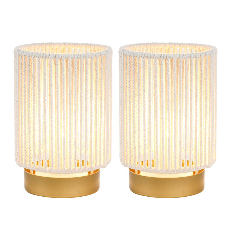 JHY DESIGN Set of 2 Braided Cotton Rope Table Lamp 6.5" Tall Battery Operated Lamp