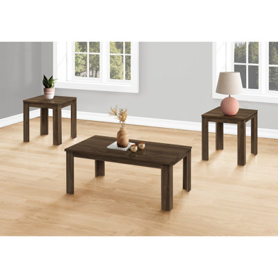 Table 3 pièces avec finition noyer - tables basses et 2 tables de bout, plateaux spacieux, meubles de salon en stratifié, plateaux de table pour votre