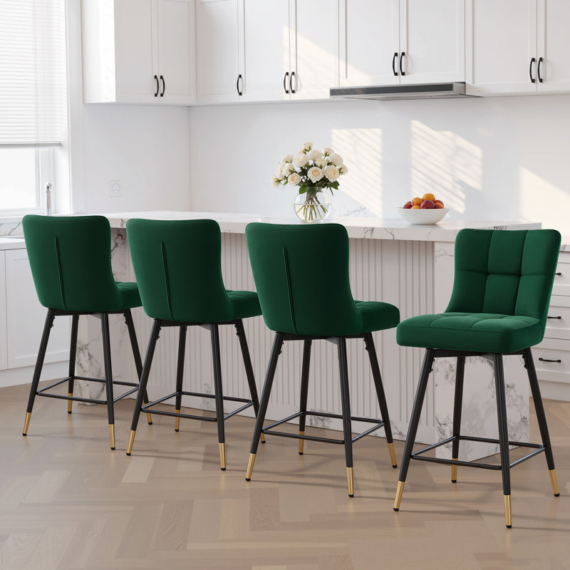 Tabouret de bar pivotant 26 po, Velours vert