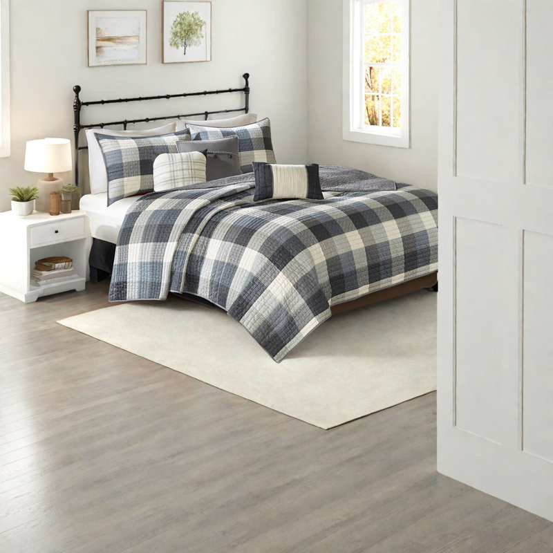 Ensembles de literie gris douillet, chevrons en polyester, style maison de campagne