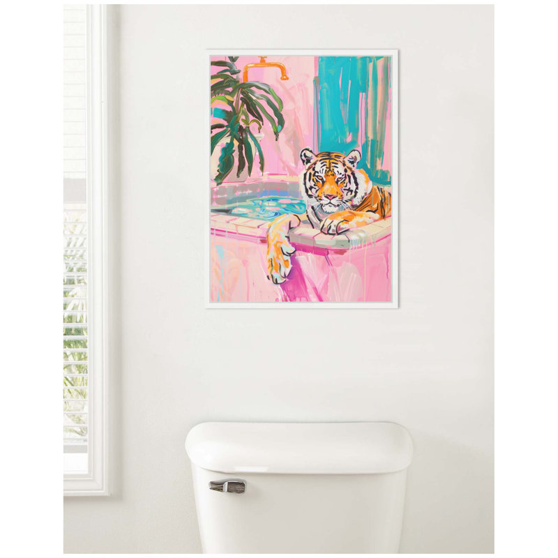 «Kask Tiger Bathaign Vibrant Dopamine Decor» par Honey Island Studio, impression sur toile encadrée