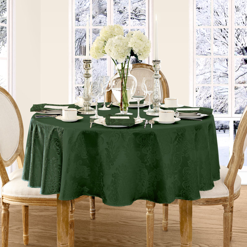 Nappe en jacquard de polyester uni à damas floral Burchfield, Ovale L 84 po x l 60 po, Hunter