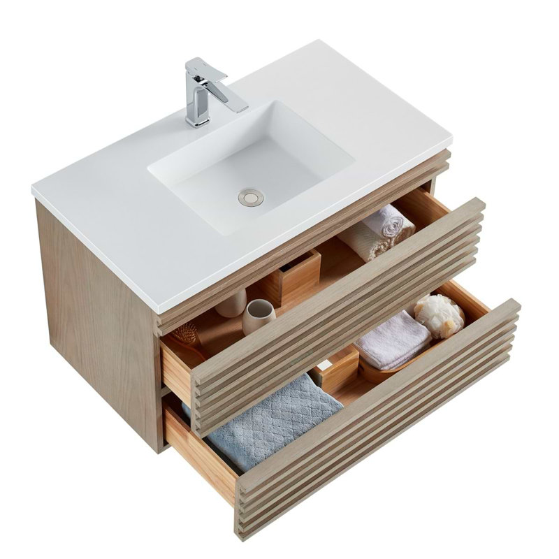 Gibson 48" Wall Mounted Single Bathroom Vanity with Top, Light Wood, 36"