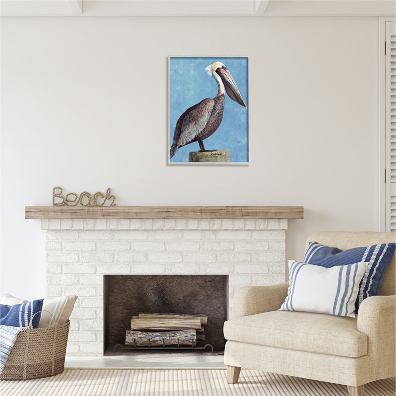 «Blue Pelican Portrait» par David Sands, H 30 po x l 24 po x P 1,5 po, Estampe numérique Farmhouse