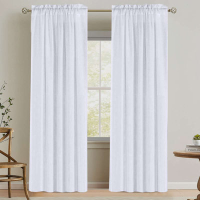 Linen Rod Pocket Curtains for Living Room 2 Panel Pocket Drape Semi Sheer Neutral Country Rustic Farmhouse Boho Curtain Bedroom Light Filtering