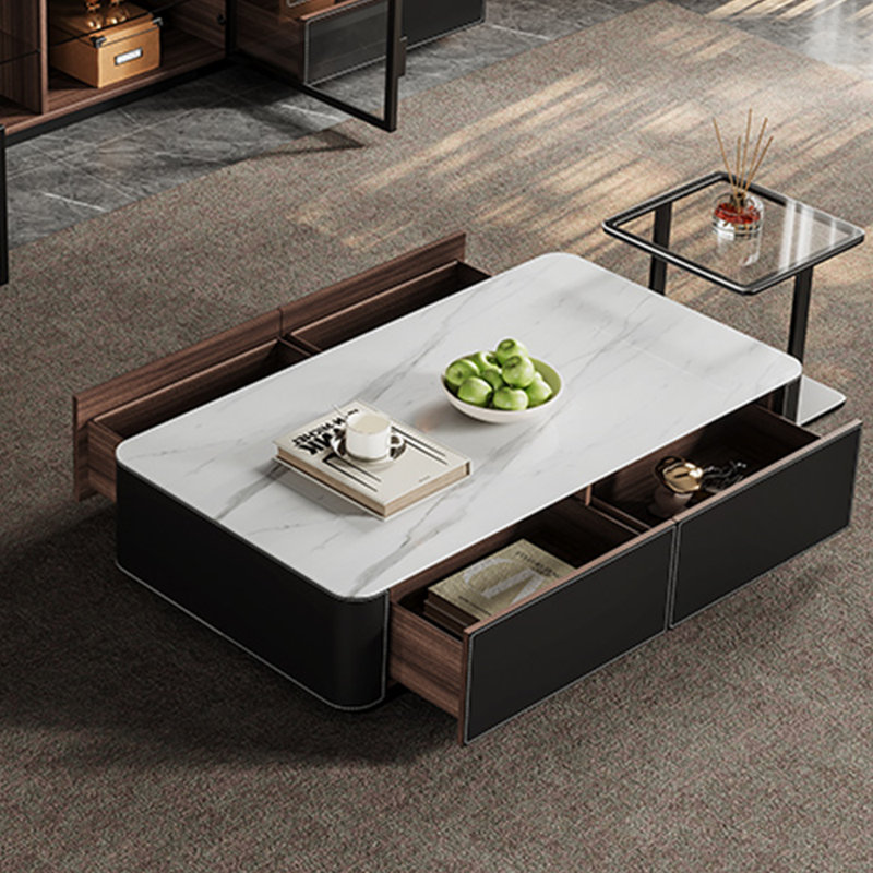 Multilayer solid wood stainless steel coffee table, 14.17" H x 51.18" L x 27.56" W
