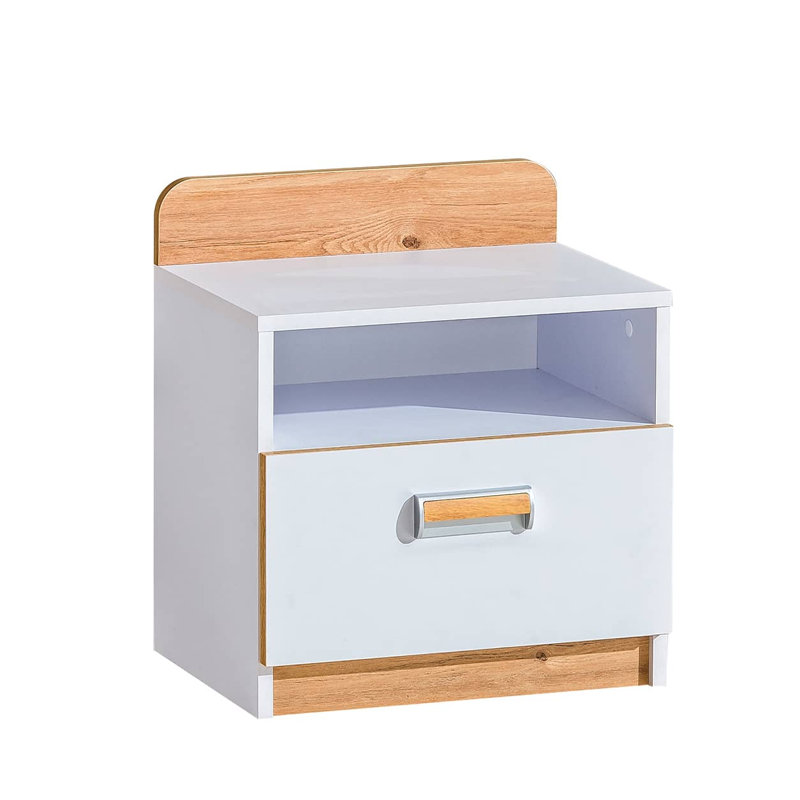 Olimpija 45cm W Manufactured Wood Bedside Table, White Matt/Oak Nash