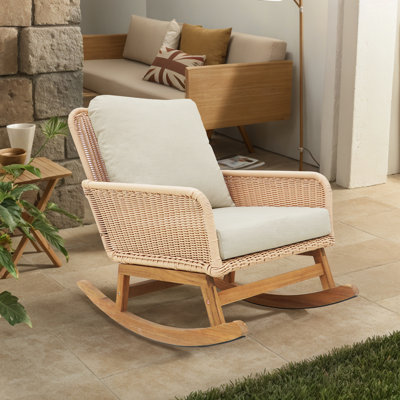 Outdoor Patio Rattan Rocking Chair With Cushions