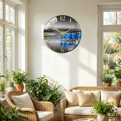 Horloge murale moderne en verre Blue Trees