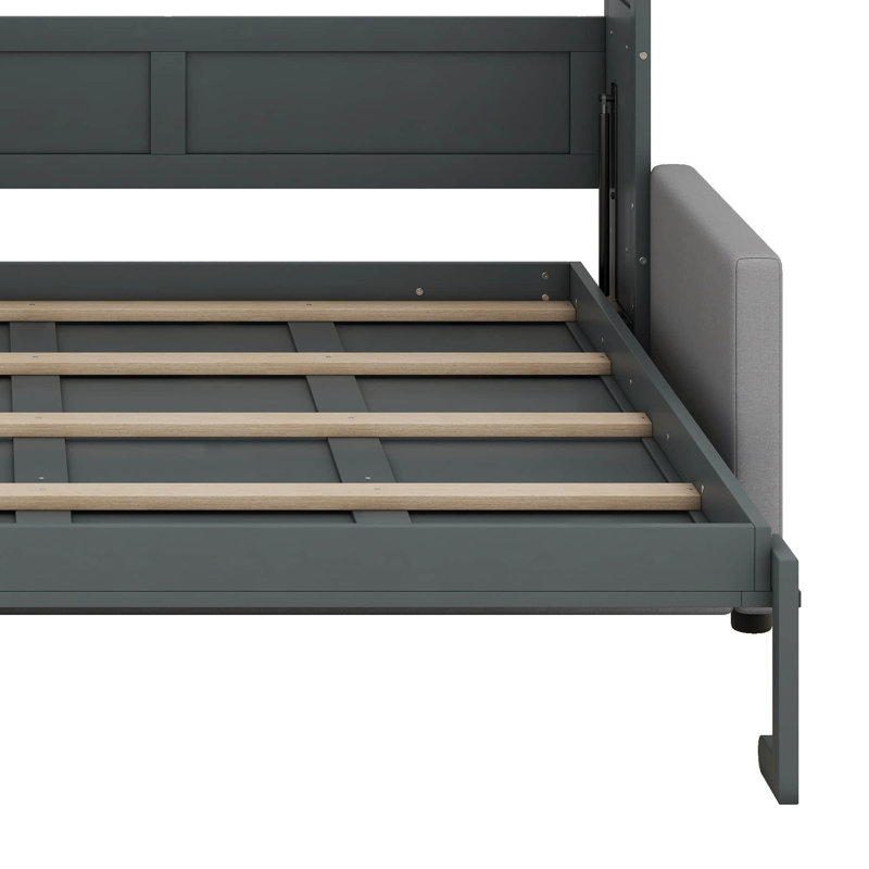 Grand lit escamotable avec canapé et tablettes, gris