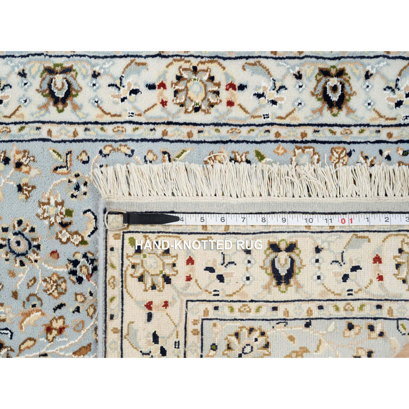 Tapis de passage nouÃ© Ã  la main en laine, 2 pi 6 po x 13 pi 9 po, motif floral bleu Nain, 250 KPSI, G64736