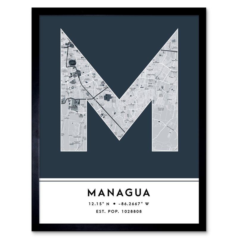 Managua City Map Managua Nicaragua City Map Navy - Single Picture Frame Typography