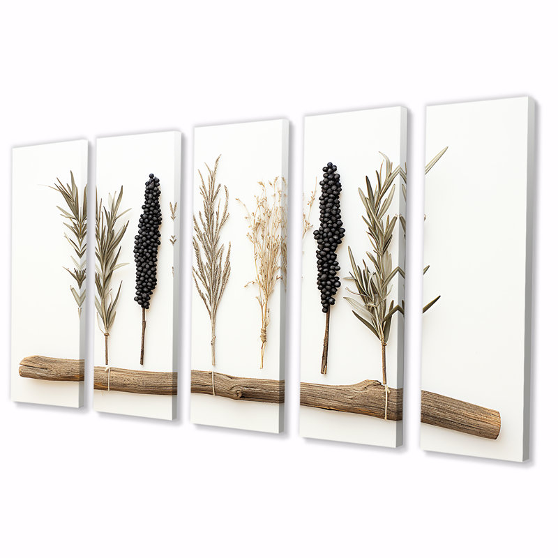 Art mural rétro 5 pièces Botanica Herbs III - Herbs, H 28 po x l 60 po