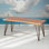 Table basse industrielle en teck - plateau en bois d'acacia et pieds en fer rustique pour patio / cour arrière