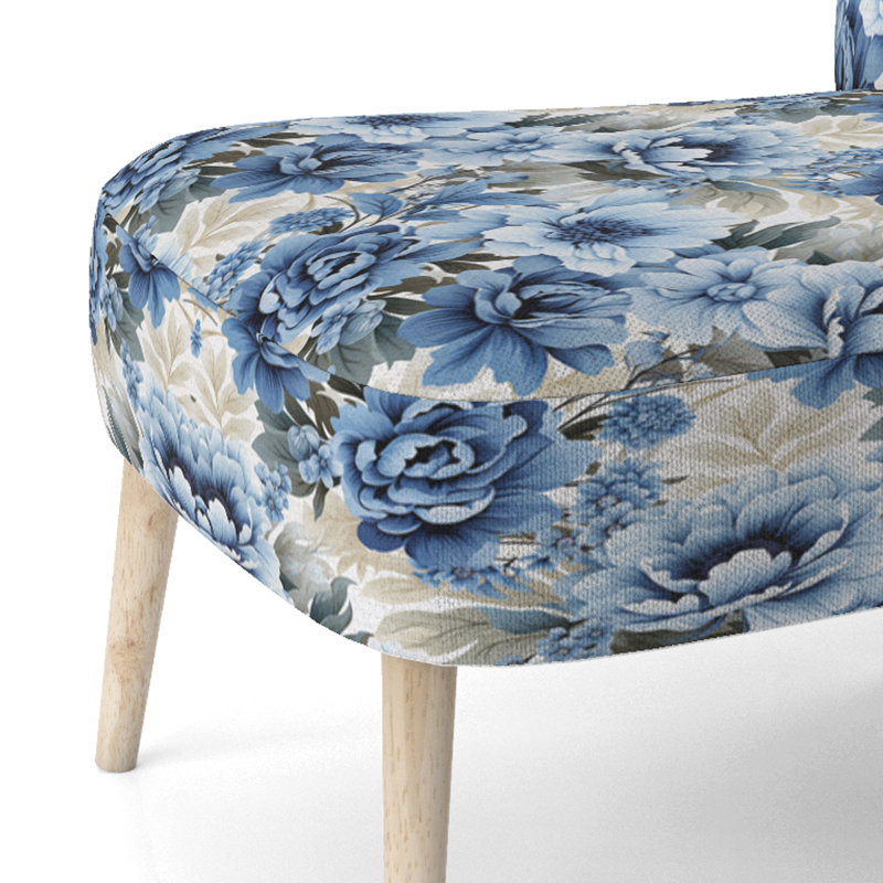 Chaise d'appoint rembourrée Cottage A, Motif floral victorien bleu et blanc V