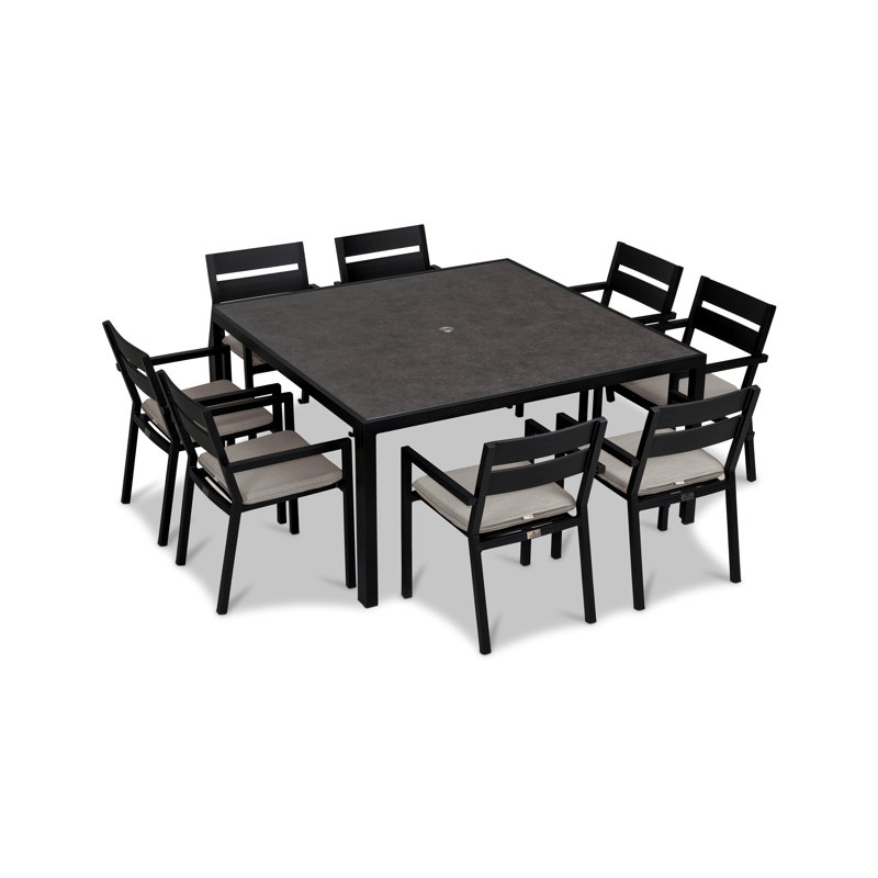 Pacifica Outdoor 9 - Piece Dining Set with Cushions, Cast Silver Sunbrella®, Black