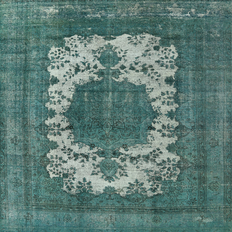 Tapis oriental vert / blanc, Carré 5 pi