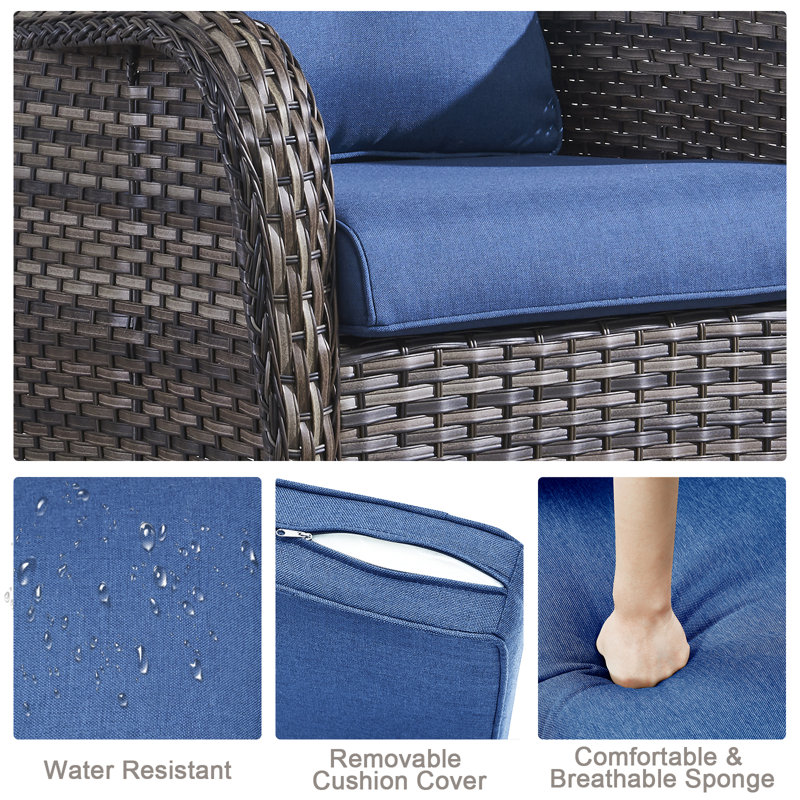 Chaise de patio avec coussins Tonry, Bleu marine, gris