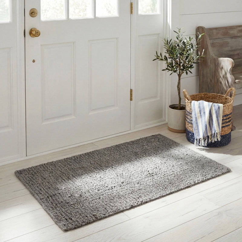 Tapis gris en jute / sisal tissé à plat à la main Alda, Rectangle 2 pi 6 po x 4 pi
