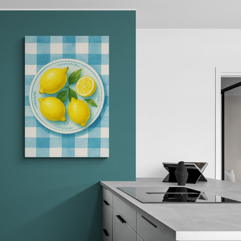 Lemon Painting Kitchen Wall Art - Canvas Framed Print, 117 cm H x 84 cm W
