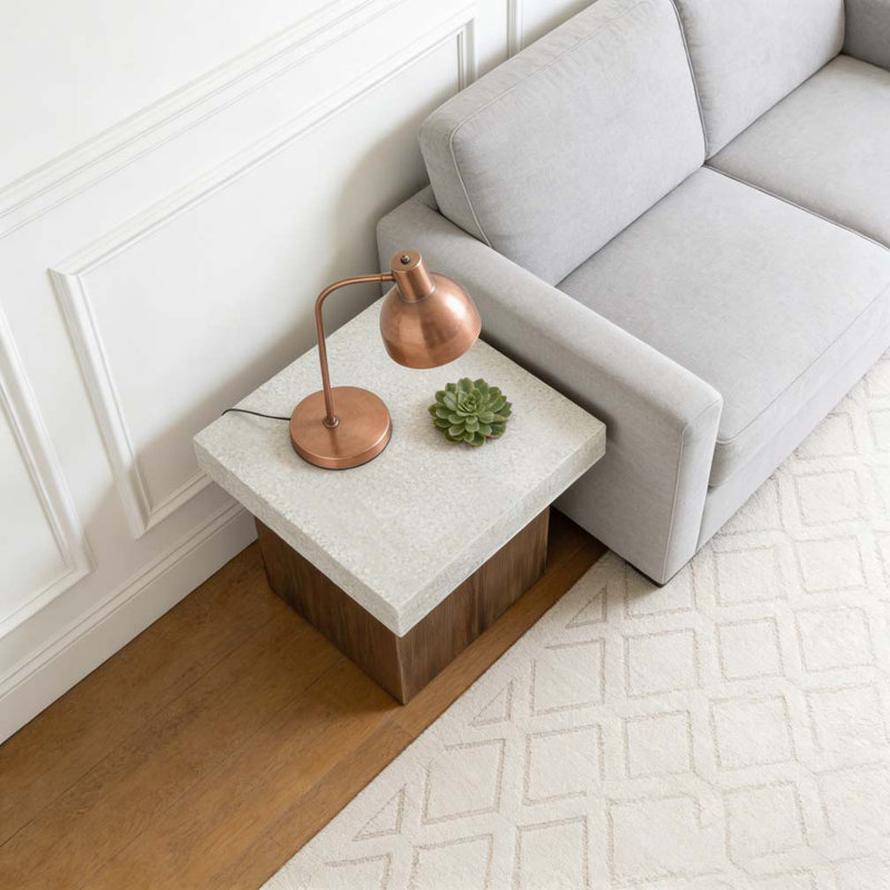 Table d'appoint, Blanc antique, carré naturel
