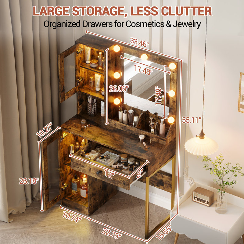 Dressing Table with Mirror, Brown