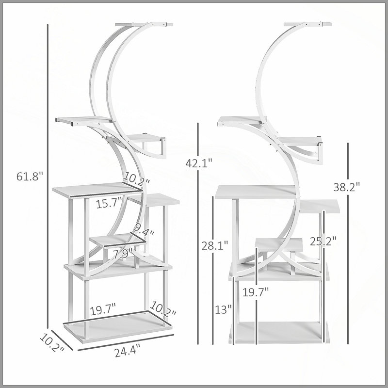 Support pour plante en forme de S, tablette pour plante à 8 niveaux, support à plante d'angle pour plantes multiples, Black