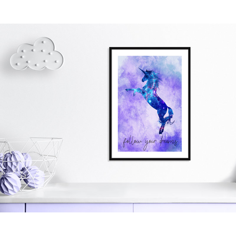 « follow your rêves licorne », art encadré, H 36,5 po x l 26,5 po x P 0,63 po, Encadré de boîte noir