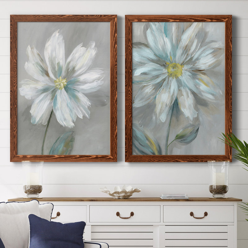 Simple Flower I - Ensemble de 2 reproductions d'art, H 44 po x l 31 po x P 1 po, Toile avec cadre érable, Pas de tapis