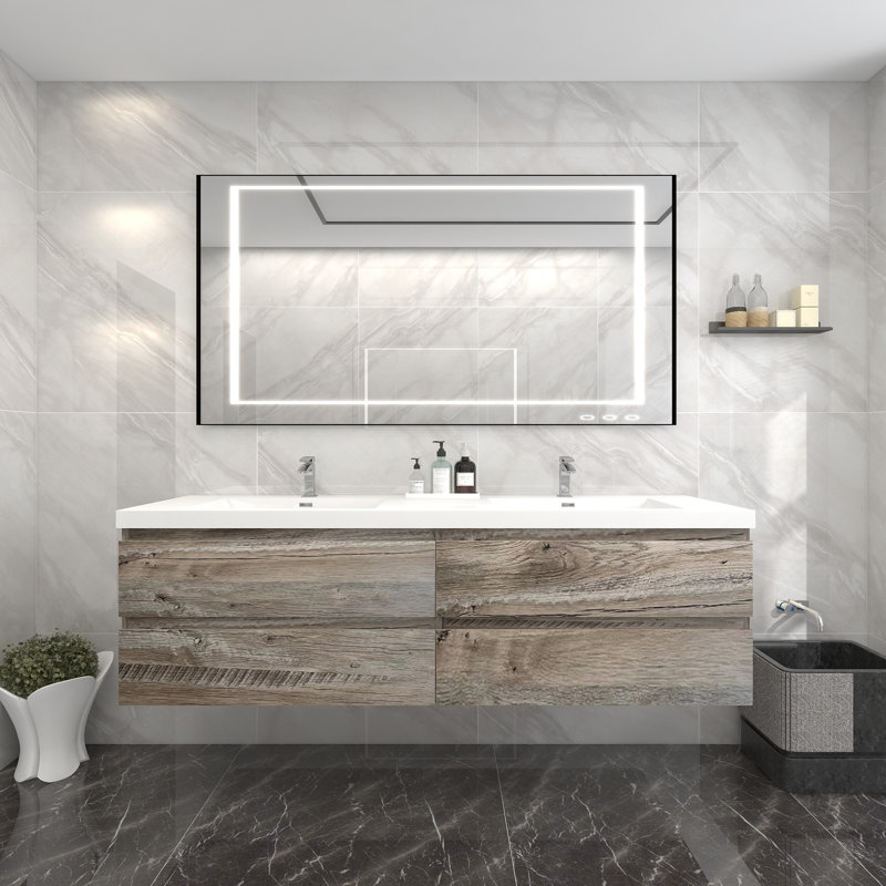 Damilola 72 " W Wall Mounted Wall Mounted 2 Double Vanity Bathroom Vanity With Acrylic Top, Natural Wood