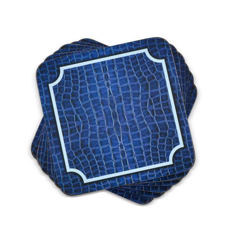Pimpernel Blue Croc Leather Coasters 4"X 4"