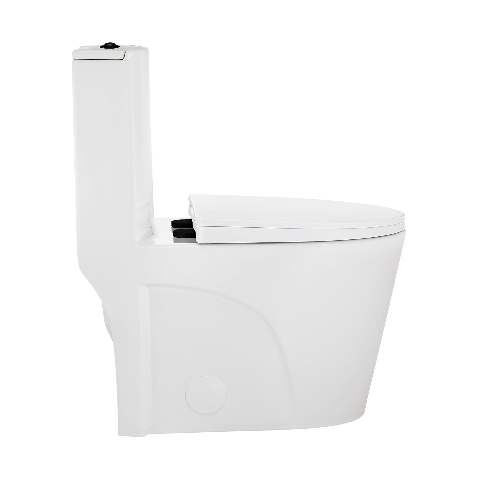 St. Tropez 1-Piece Elongated Toilet, Top, 10" , Glossy White + Black Hardware 