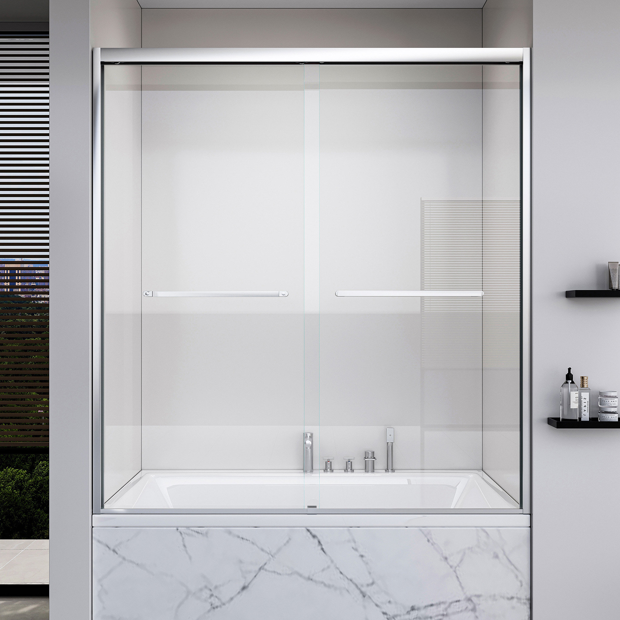 LOONGFIELD 56-60*60 INCH Frame Double Sliding Soft-Close Shower Doors ...